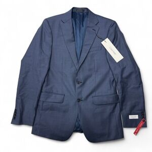Calvin Klein Suit Jacket Mens 40L 40 Long Blue 100% Wool Stretch‎ Slim Fit NWT